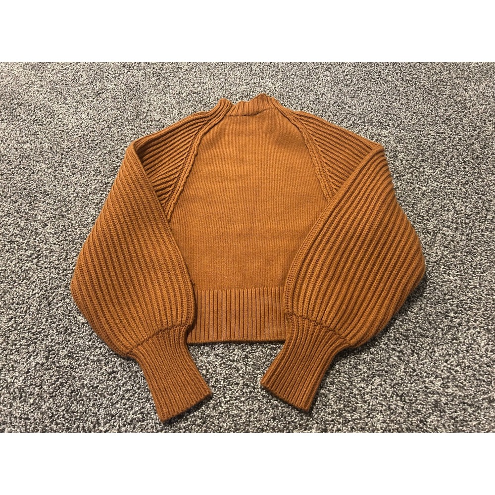 A6 Maeve Womens Knit Sweater Mock Neck Balloon Sleeve Orange‎ XXS - Picture 2 of 3